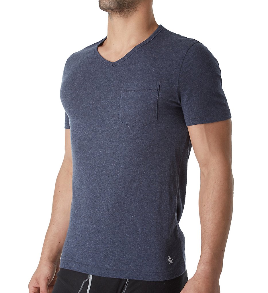Original Penguin OPKB022 Bing Short Sleeve V-Neck Shirt (Dark Sapphire)