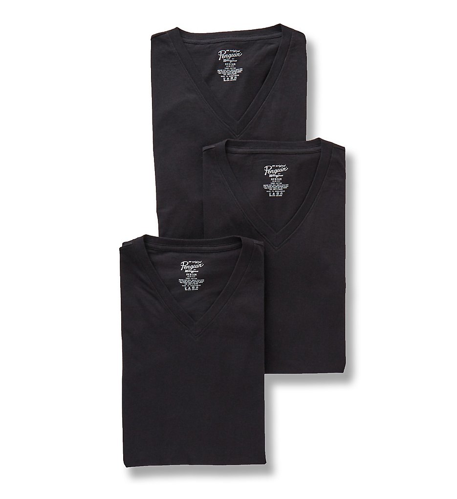 Original Penguin RPM8802 Slim Fit 100% Cotton V-Neck Shirt - 3 Pack (Black)