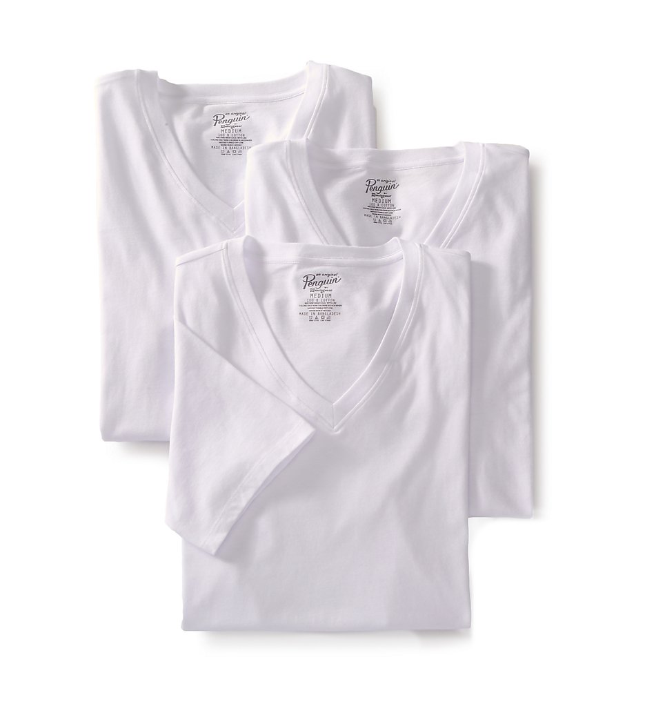 Original Penguin RPM8802 Slim Fit 100% Cotton V-Neck Shirt - 3 Pack (White)