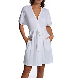 Pima Cotton Silky Ribs Short Wrap Robe with Lace White S