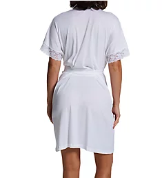 Pima Cotton Silky Ribs Short Wrap Robe with Lace