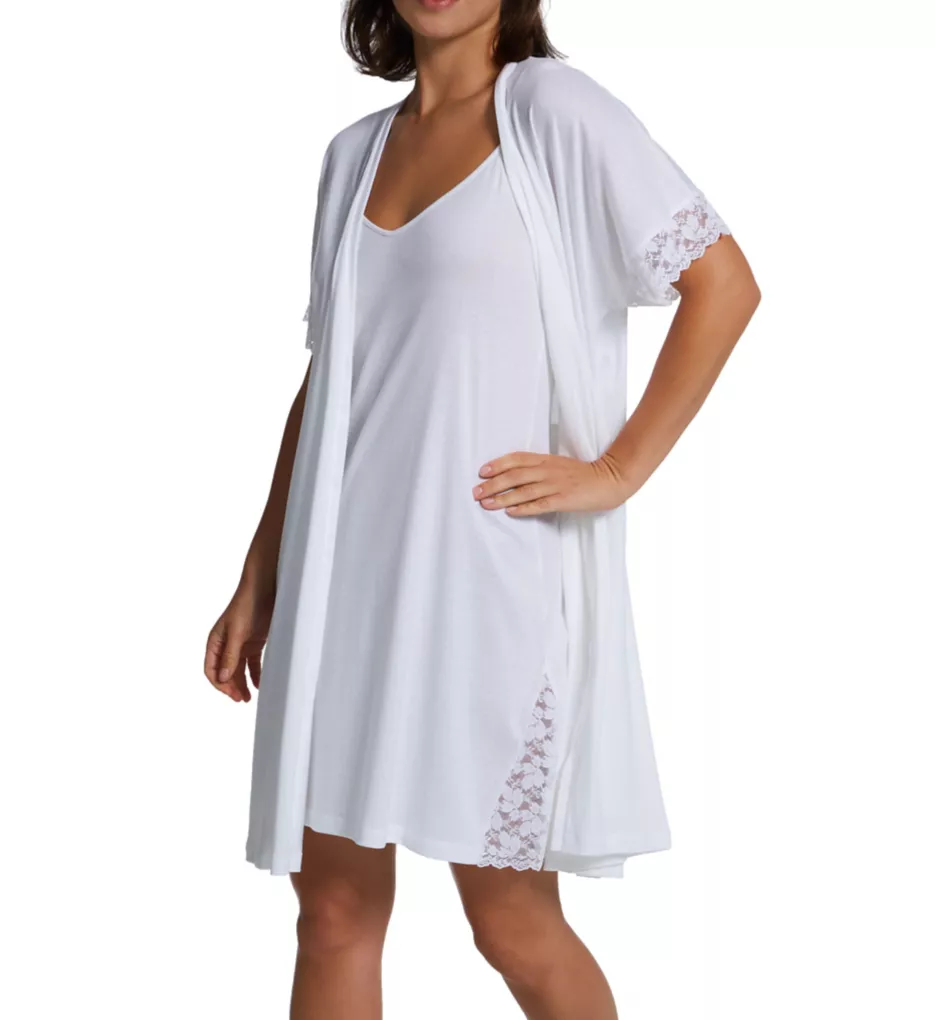 P-Jamas Pima Cotton Silky Ribs Short Wrap Robe with Lace 347709 - Image 3