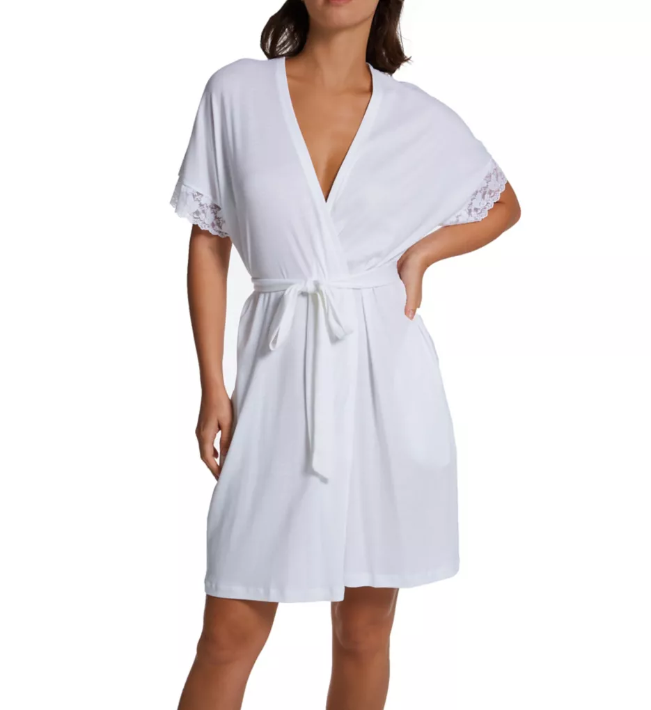 P-Jamas Pima Cotton Silky Ribs Short Wrap Robe with Lace 347709 - Image 1