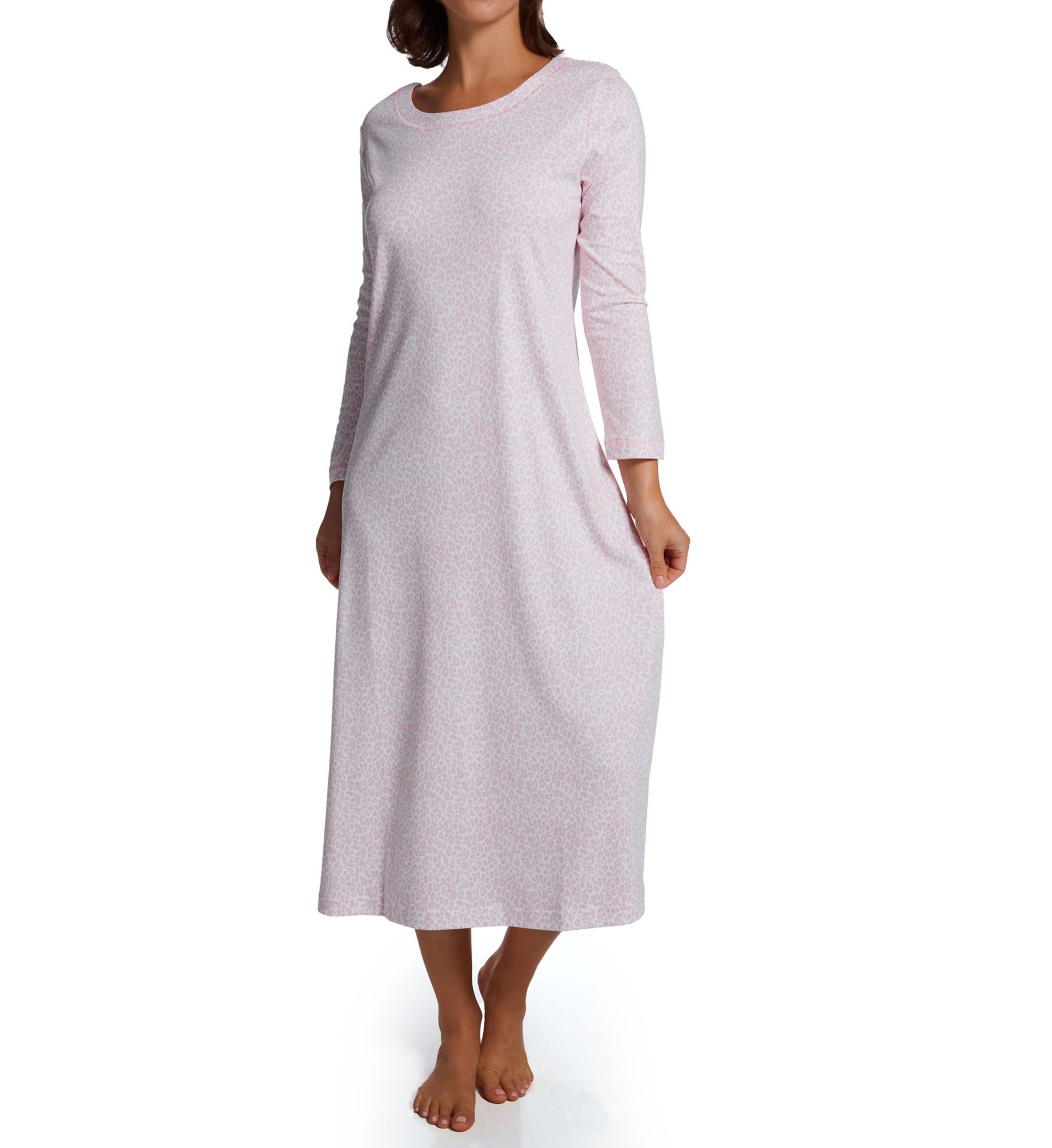 P-Jamas Butterknits Leopard Long Sleeve Long Gown Pink L  - Image 1