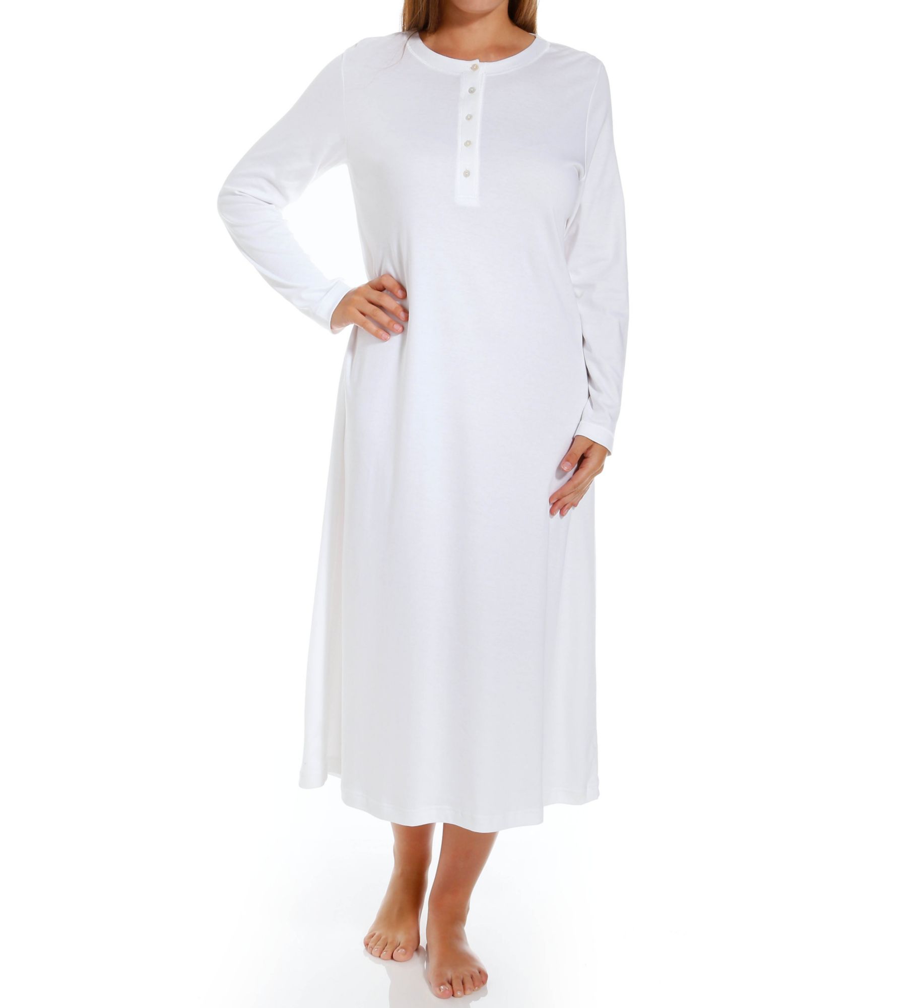 P-Jamas 48 Inch Henley Long Gown White XL  - Image 1