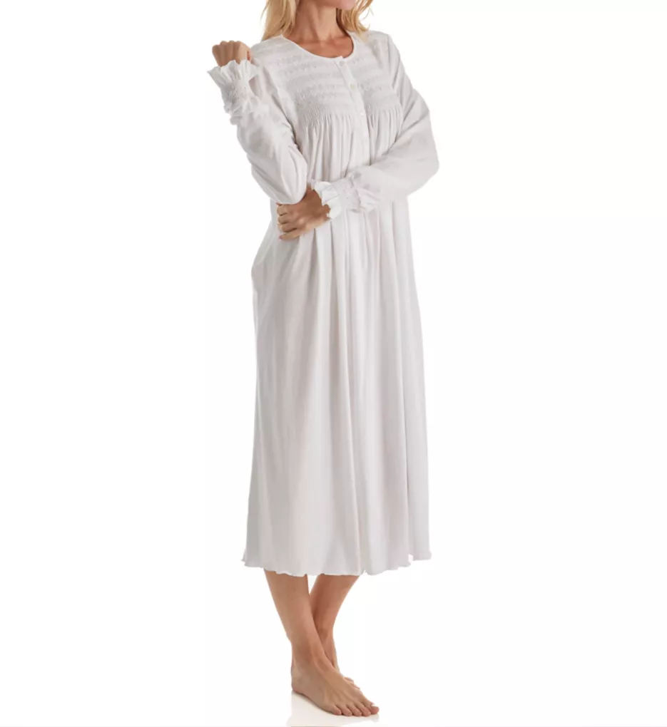 Isabel Smocked Long Sleeve Nightgown White XS