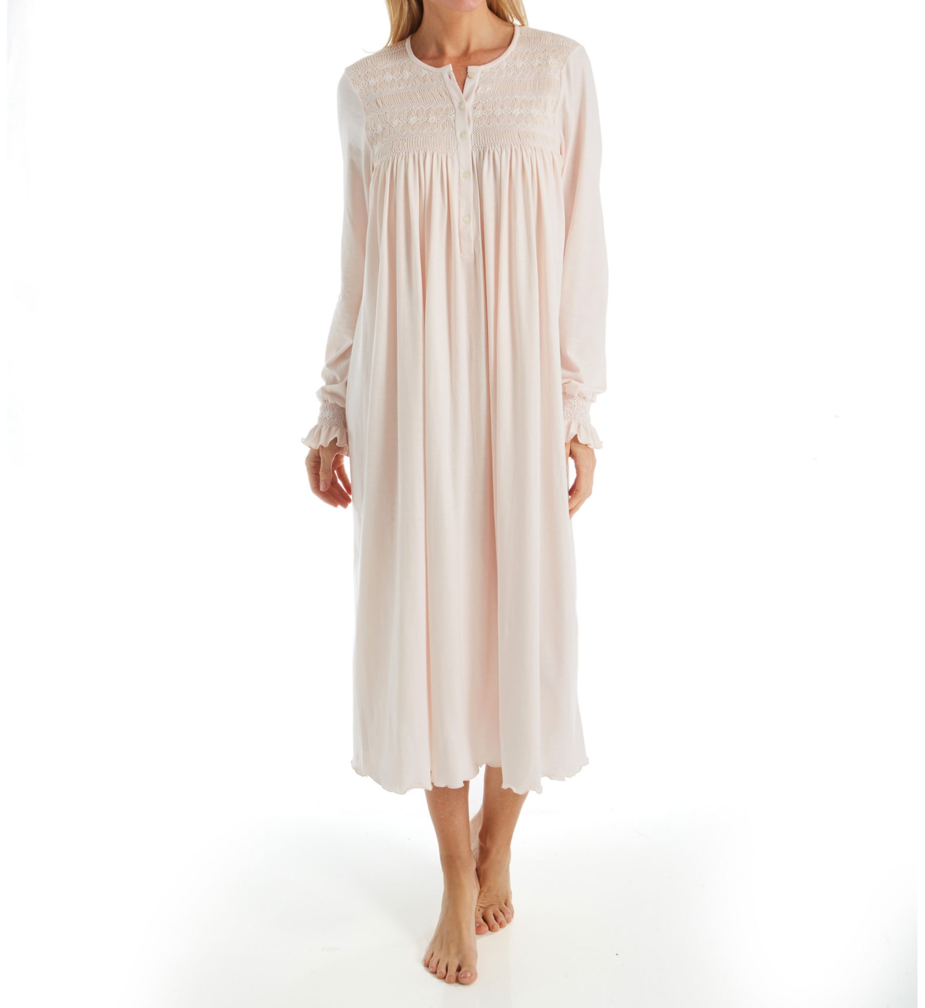 P-Jamas Isabel Smocked Long Sleeve Nightgown Pink XL  - Image 1