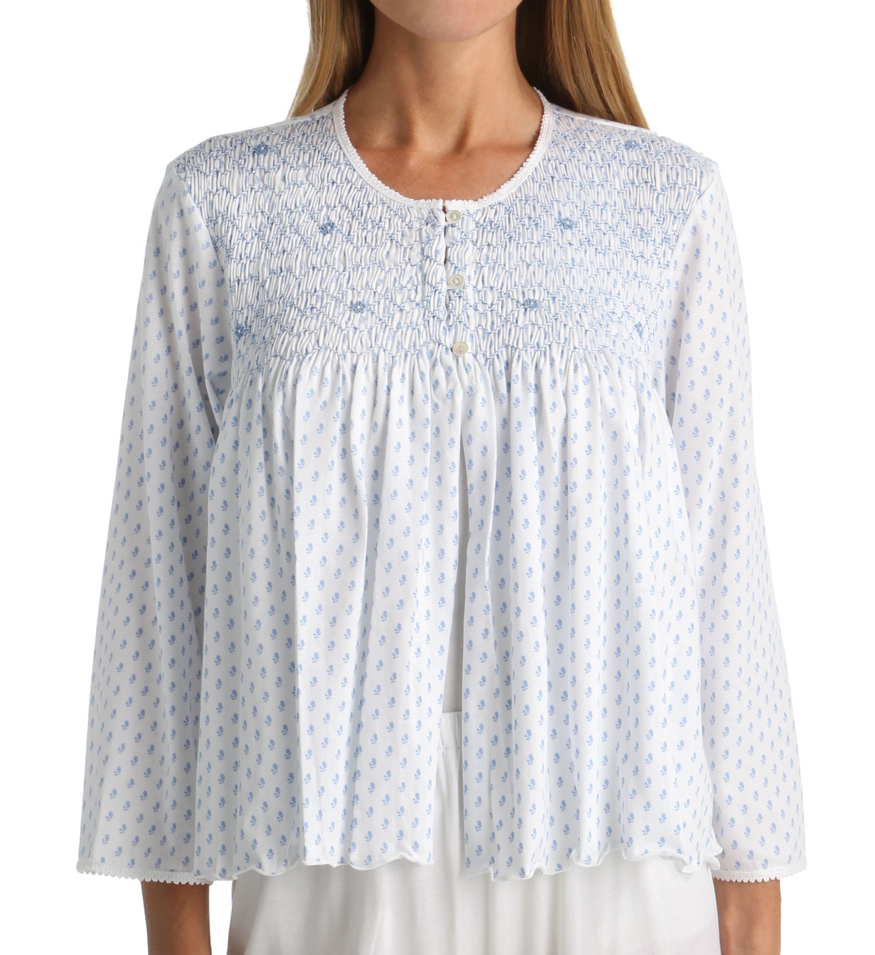 P-Jamas Heirlooms Bed Jacket White/Blue XL  - Image 1