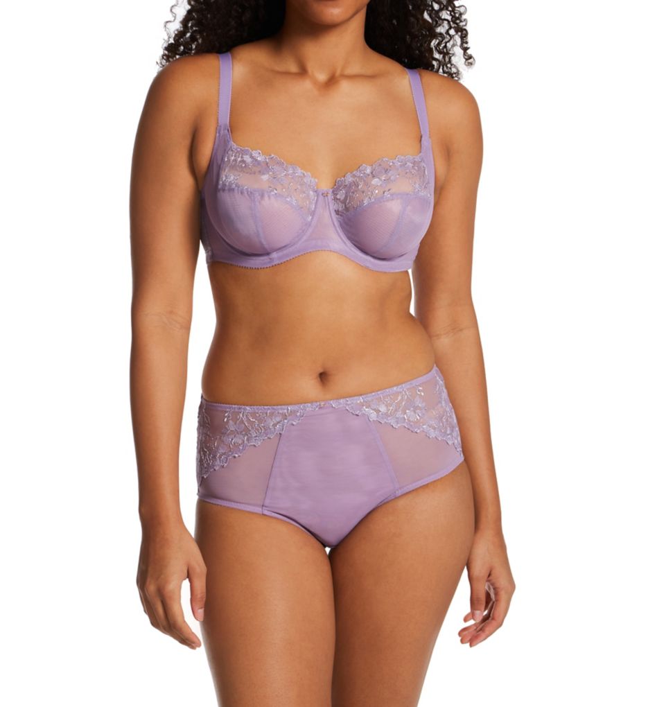 Underwired full-cup bra, good support, lace, floral embroidery, Lilac