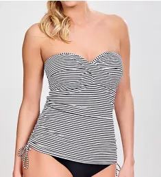 Anya Stripe Bandeau Tankini Swim Top Black White Stripe 30DD