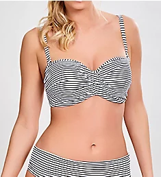 Anya Stripe Bandeau Bikini Swim Top Black White Stripe 30E