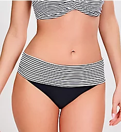 Anya Stripe Folded Swim Bottom Black White Stripe XS