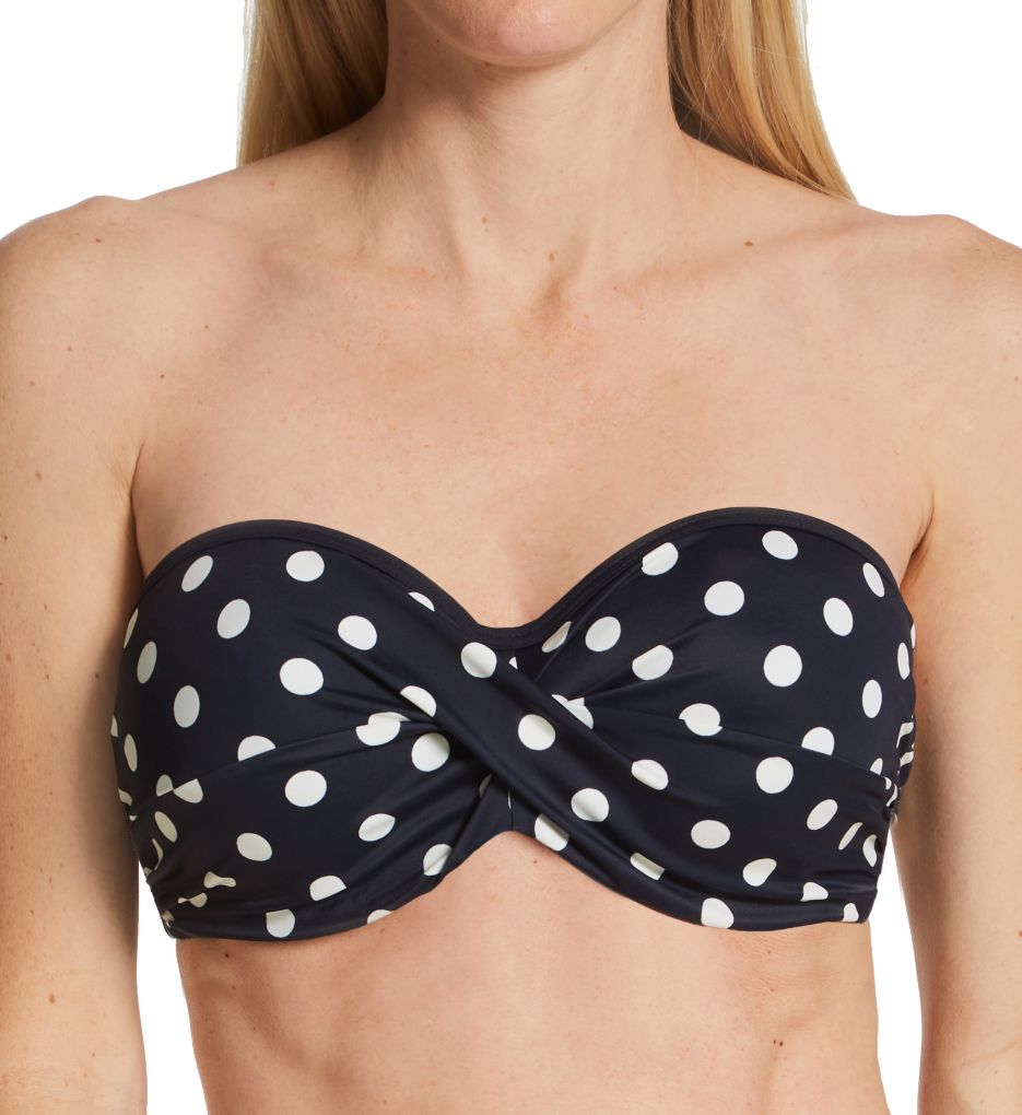 Anya Riva Spot Twist Bandeau Bikini Swim Top Navy/Vanilla 34E by Panache