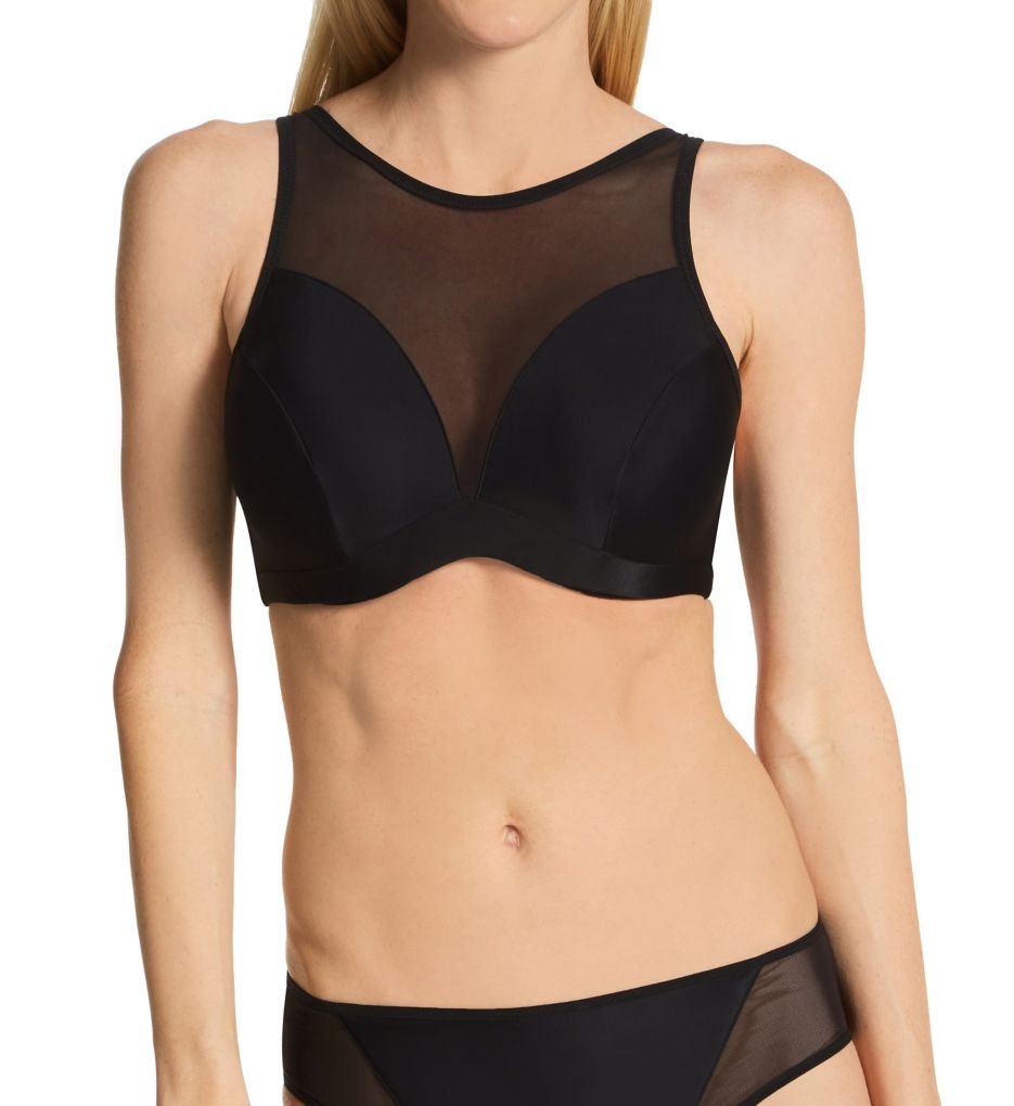 Black Underwired Mesh Cut Out Bikini Top