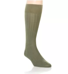 Pembrey Sea Island Cotton 9x1 Rib Crew Sock Olive Khaki M