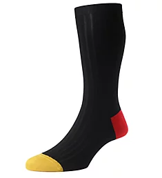 Portobello 8x2 Rib Sock With Contrast Toe & Heel BLK12 L