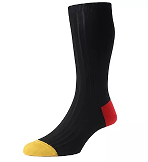 Portobello 8x2 Rib Sock With Contrast Toe & Heel BLK12 L