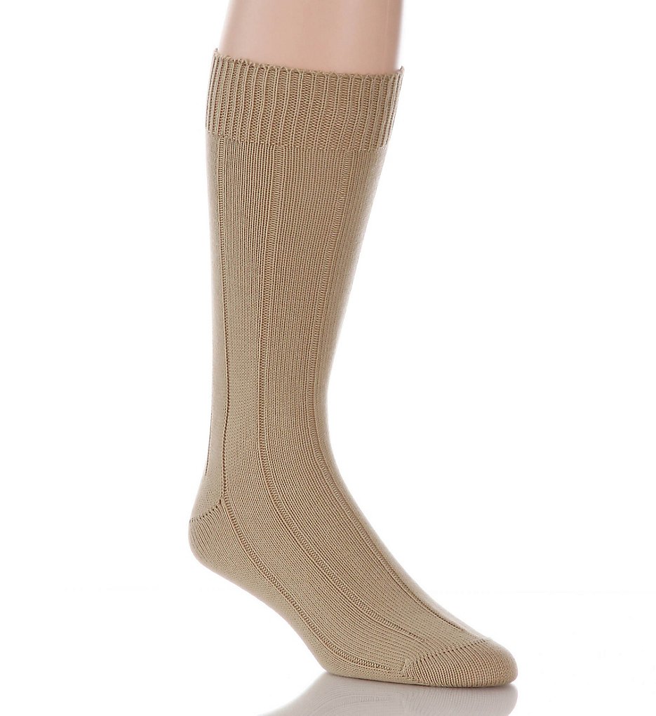 Pantherella 5394 Luxury Egyptian Cotton Rib Sock (Light Khaki)