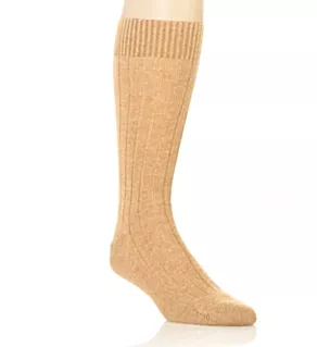 Waddington Luxury Cashmere 5x1 Rib Crew Sock Camel S