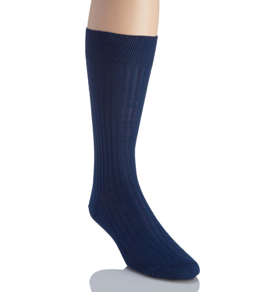 Merino Wool Dress Socks 5x3 Rib DarBlu L by Pantherella