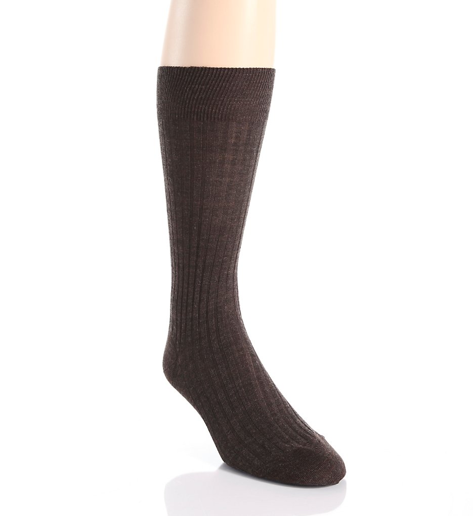 Pantherella 5796 Merino Wool Dress Socks - 5x3 Rib (Dark Brown)