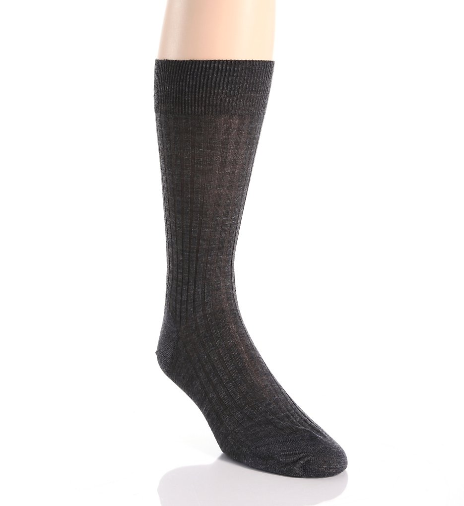 Pantherella 5796 Merino Wool Dress Socks - 5x3 Rib (Dark Grey)