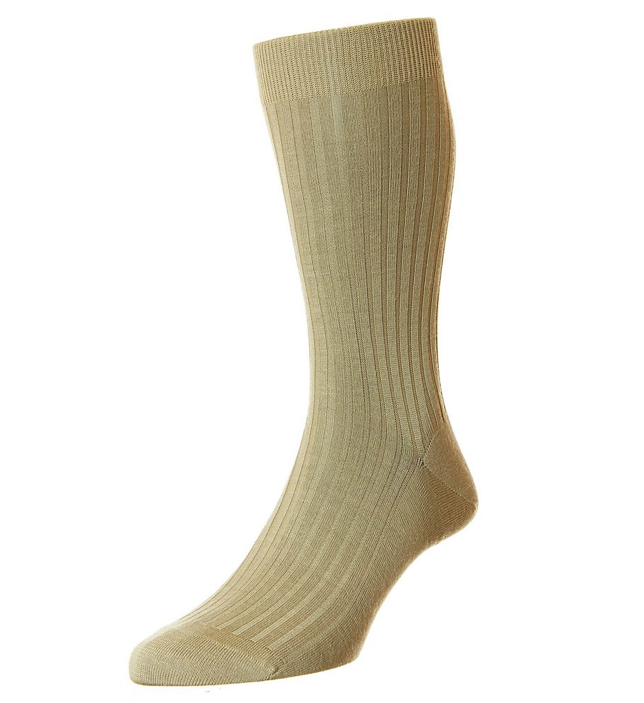 Pantherella 5796 Merino Wool Dress Socks - 5x3 Rib (Light Khaki)