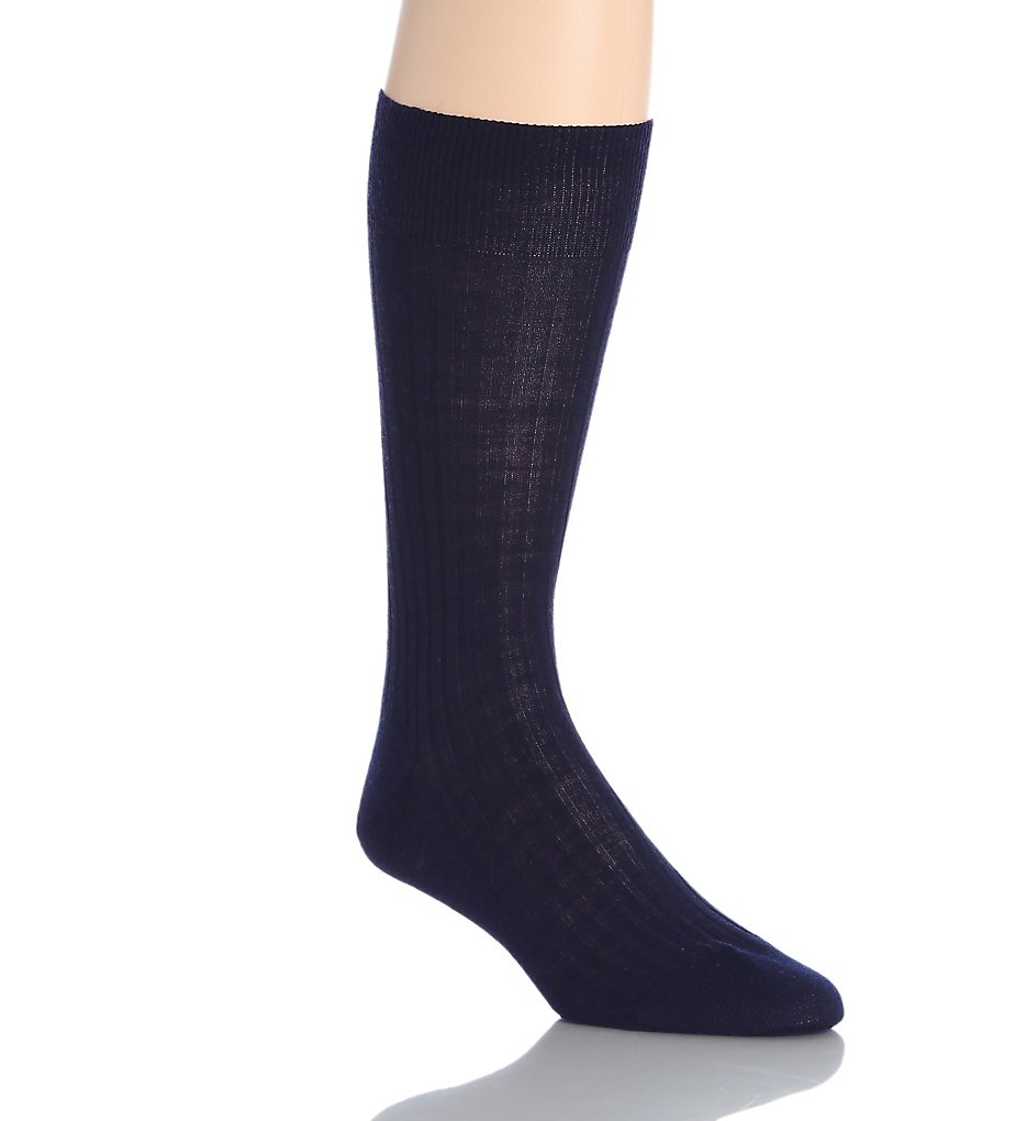 Pantherella 5796 Merino Wool Dress Socks - 5x3 Rib (Navy)