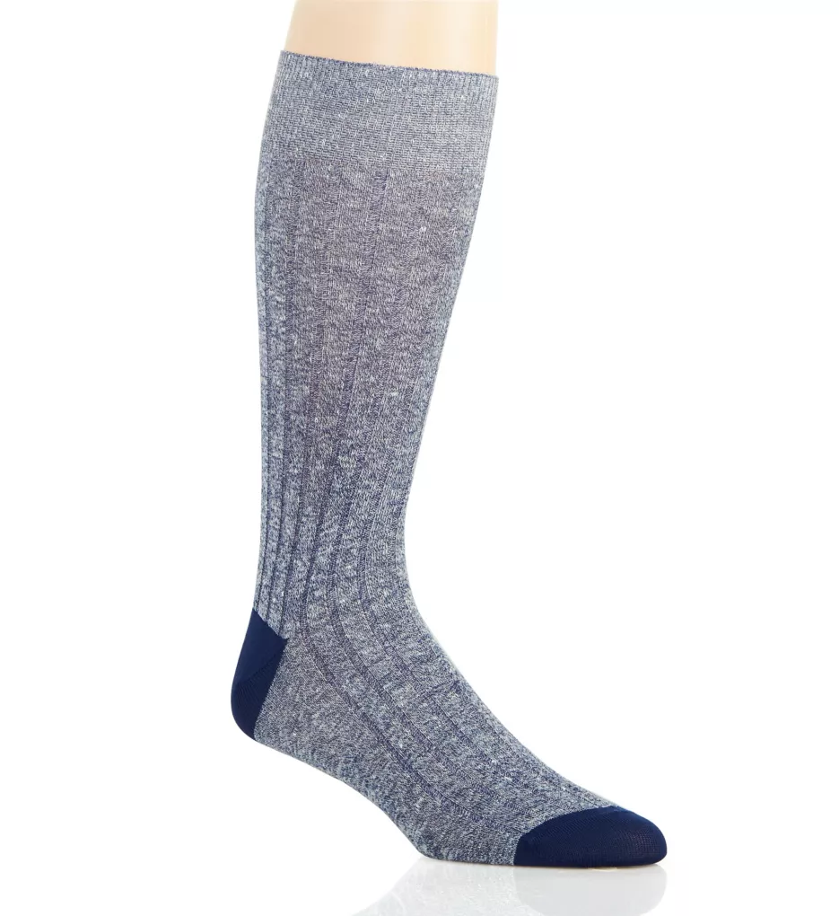 Hamada Linen Blend 8x3 Rib Crew Sock Indigo M