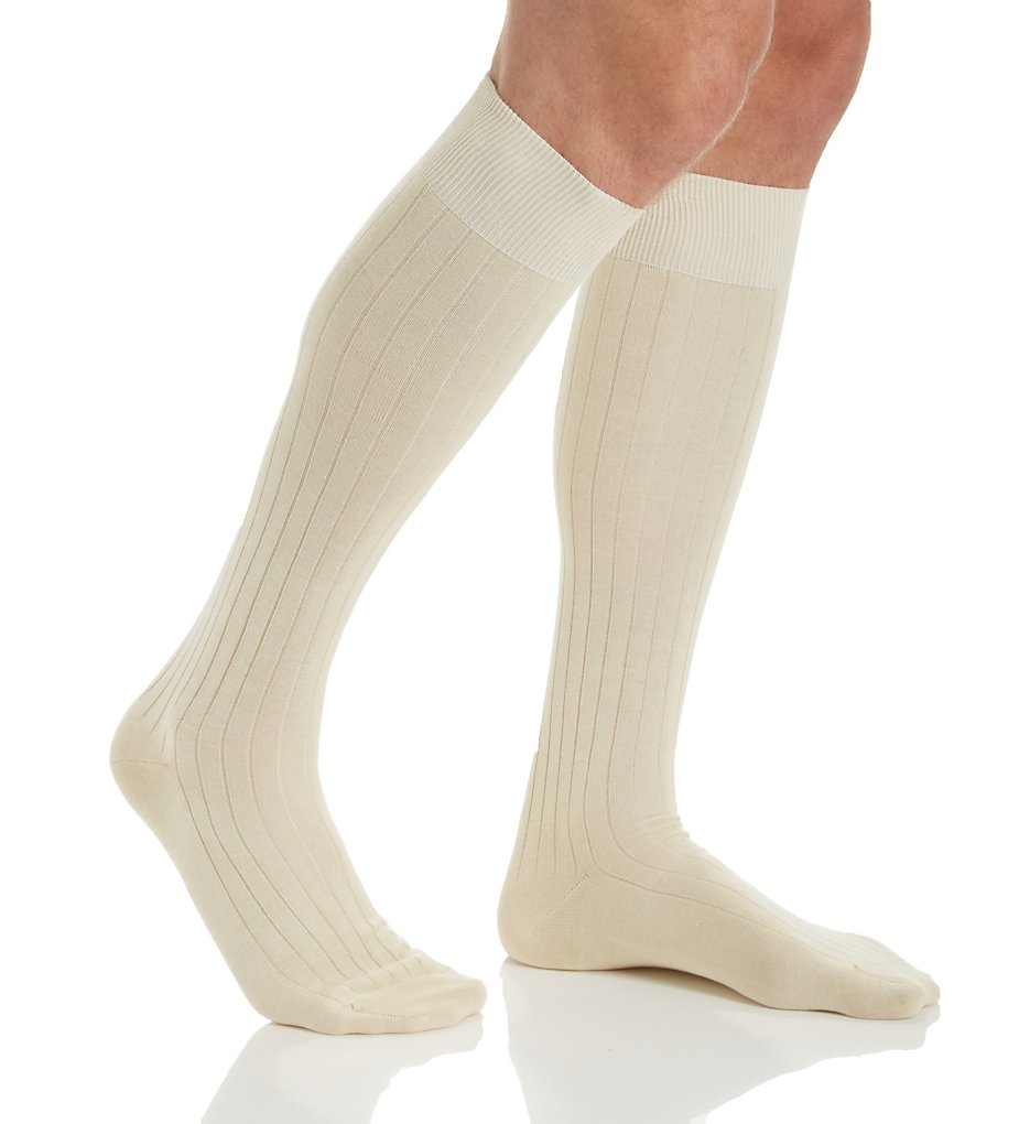 Pantherella 635400 Pembrey Sea Island Cotton Over The Calf Sock (Cream)