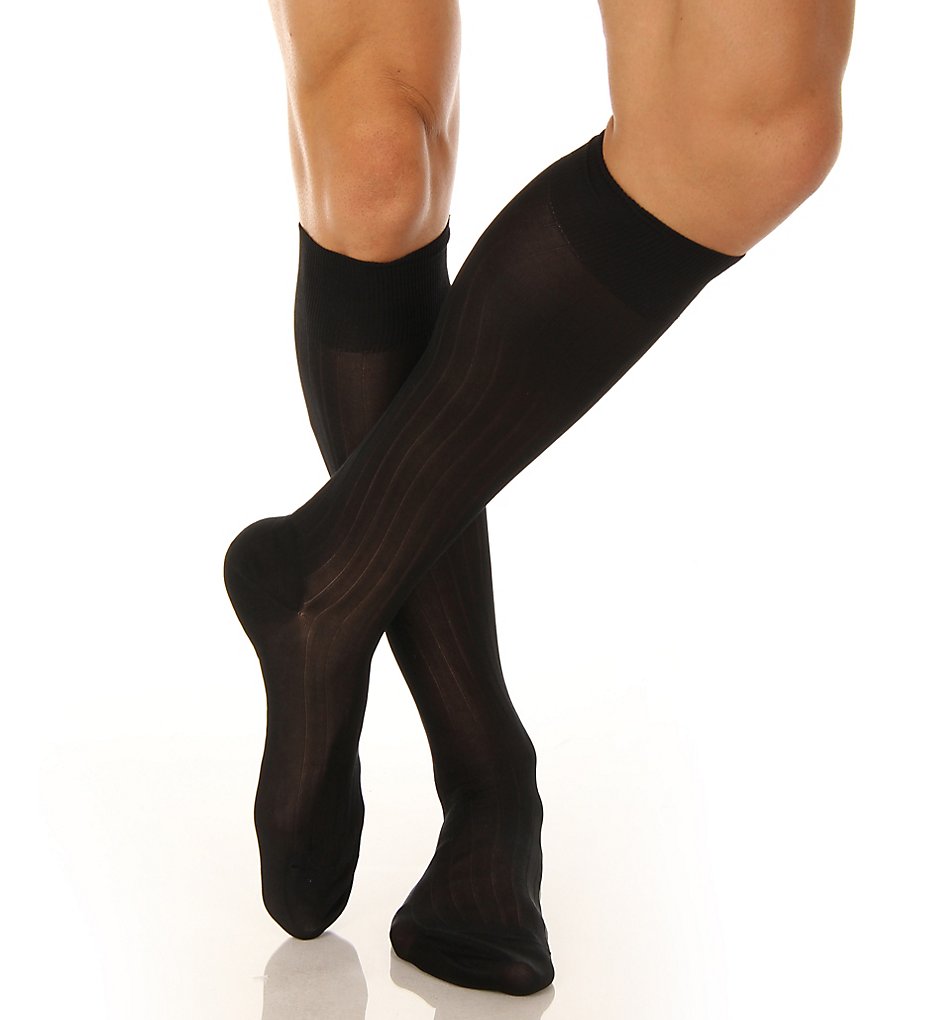 Pantherella 6702 Luxury Silk Over the Calf Sock (Black)