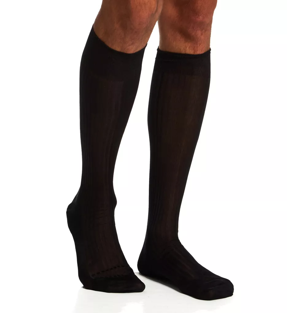 Luxury 100% Pure Silk 5x3 Rib Over The Calf Sock Black XL