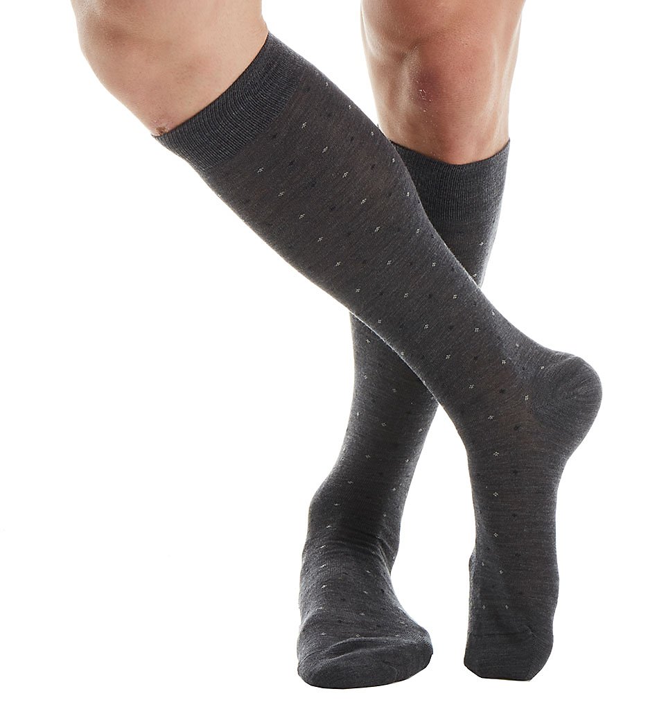 Pantherella 6796 Over The Calf Merino Wool Ribbed Socks (Dark Grey)