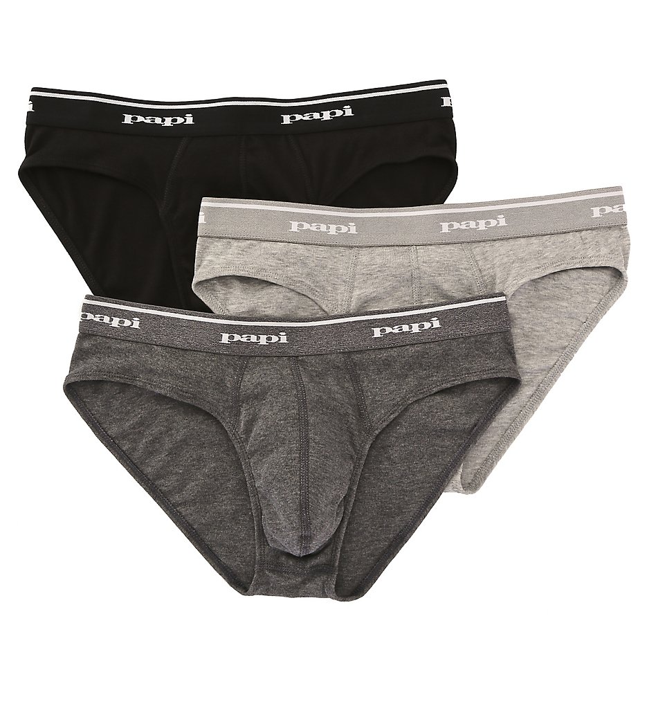 Papi 554101 Cotton Low Rise Briefs - 3 Pack (Black/Grey Assort)