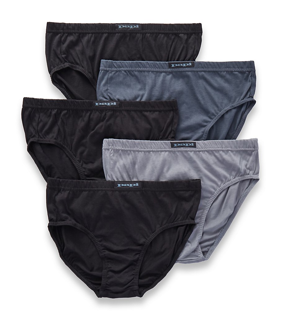 Papi 554137 Essentials 100% Cotton Low Rise Briefs - 5 Pack (Blk/Lt.Gry/Blk/eby/blk)