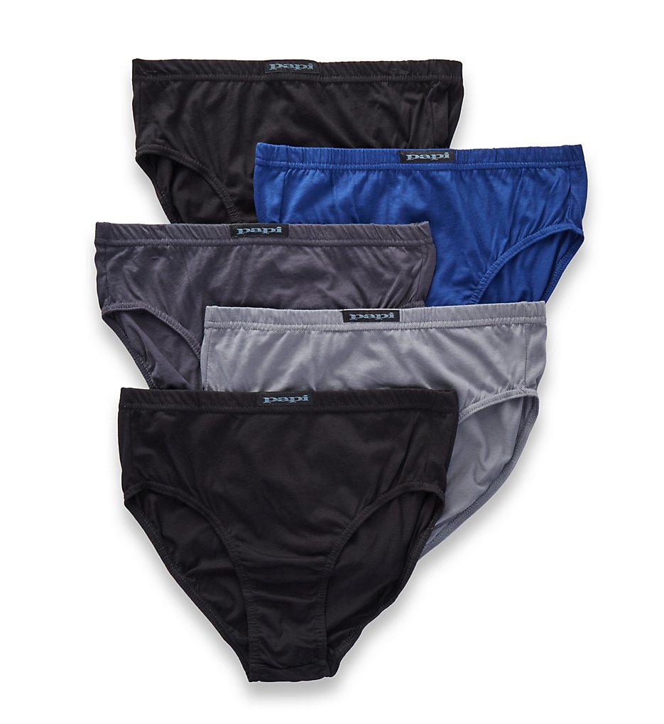 Papi 554137 Essentials 100% Cotton Low Rise Briefs - 5 Pack (Ltgry/Blu/Blk/eb/blk)