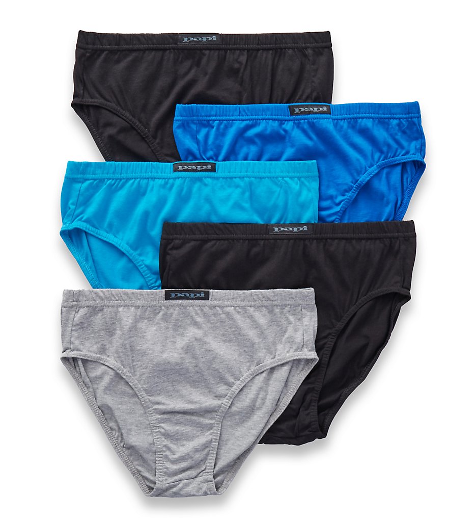Papi 554137 Essentials 100% Cotton Low Rise Briefs - 5 Pack (Trqse/Blu/Htr/blkblk)