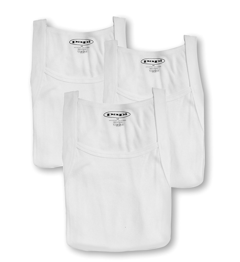 Papi 559102 Essentials 100% Cotton Square Neck Tank - 3 Pack (White)
