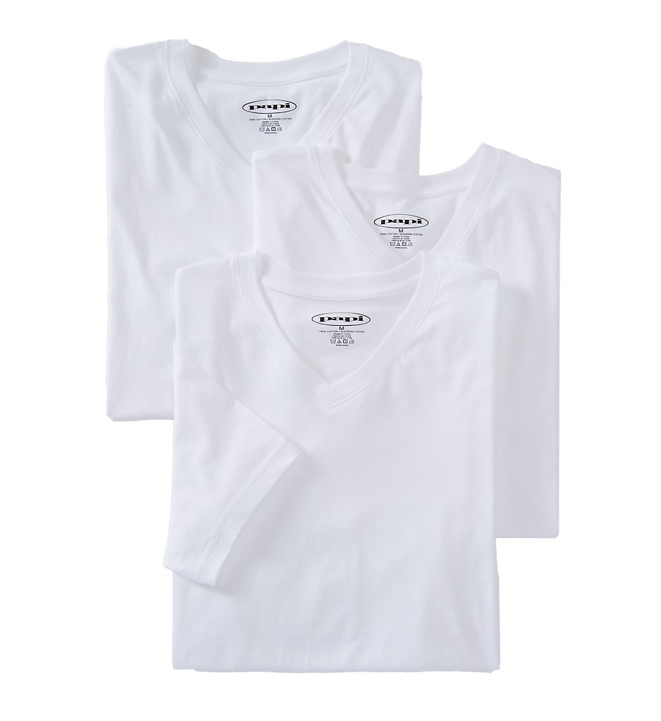 Papi 559104 Essentials 100% Cotton V-Neck T-Shirt - 3 Pack (White)