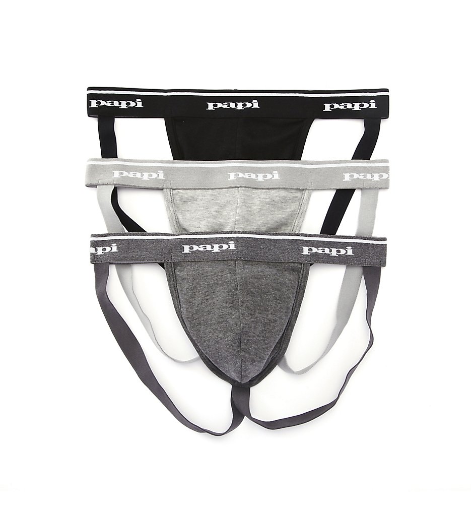 Papi 705910W Cotton Jockstraps - 3 Pack (Black/Grey Assorted)