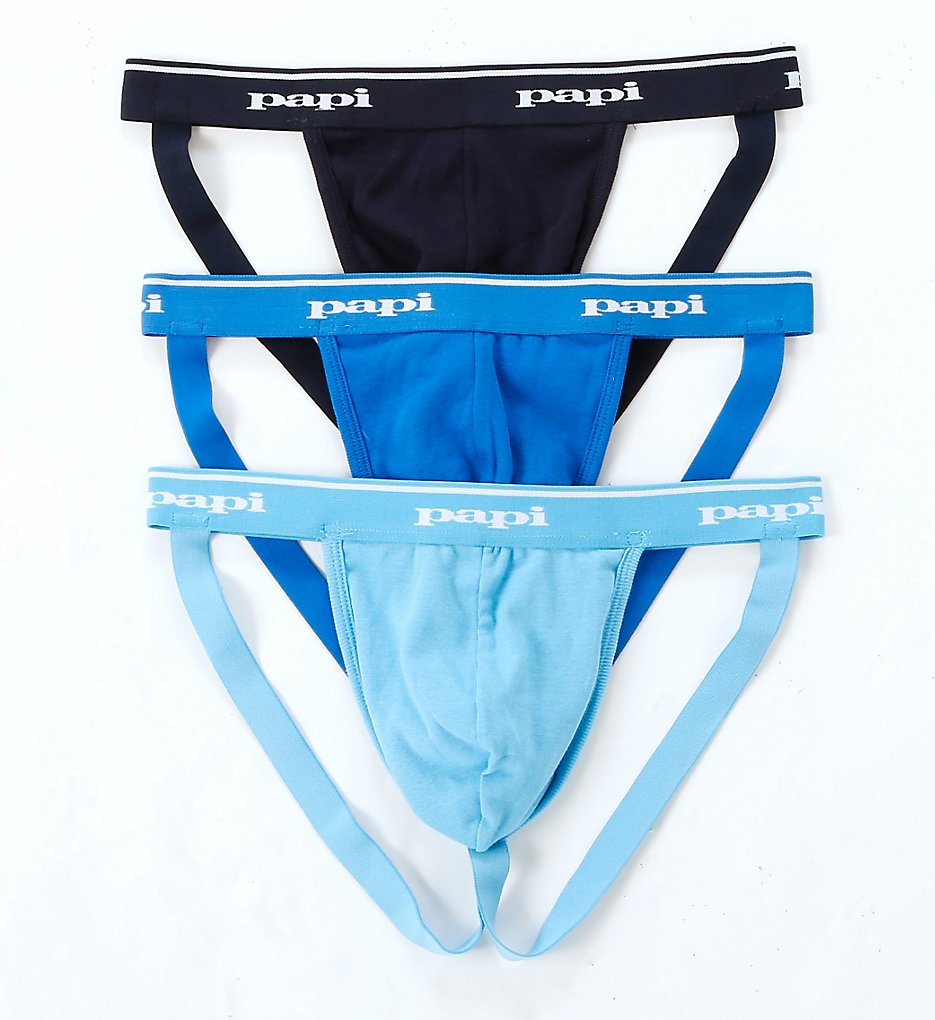 Papi 705910W Cotton Jockstraps - 3 Pack (Lt. Blue/Cobalt/Navy)