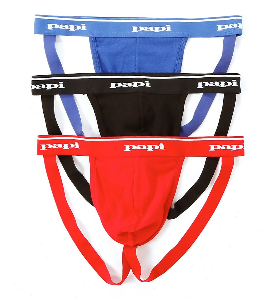 Papi 705910W Cotton Jockstraps - 3 Pack (Red/Blue/Black)