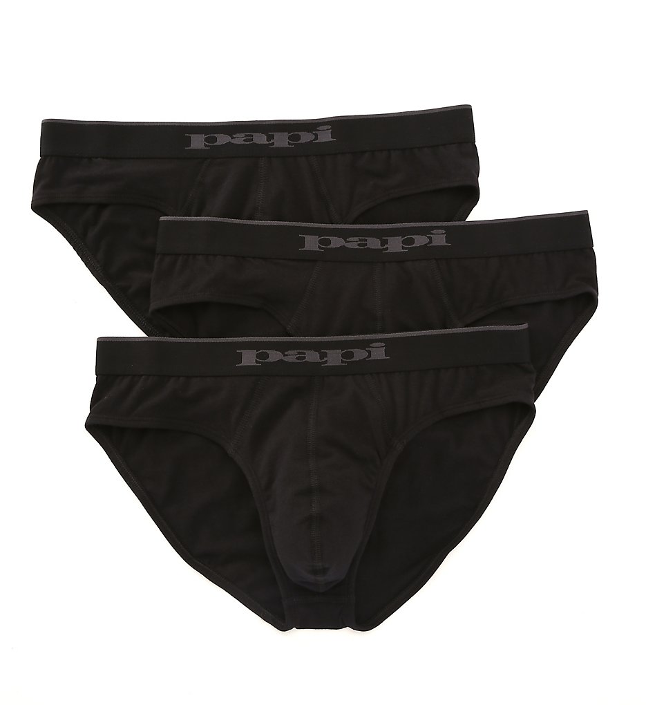 Papi 980403 Essentials Cotton Stretch Low Rise Briefs - 3 Pack (Black)