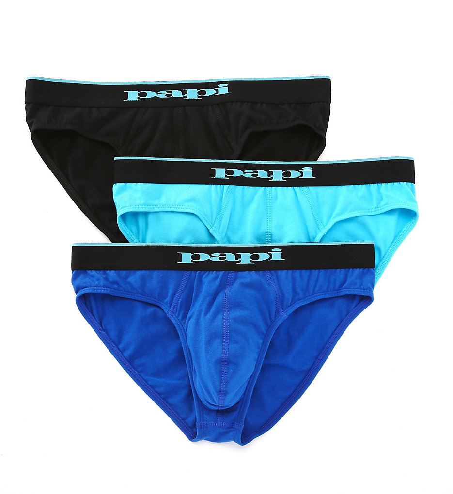 Papi 980403 Essentials Cotton Stretch Low Rise Briefs - 3 Pack (Blue Assorted)