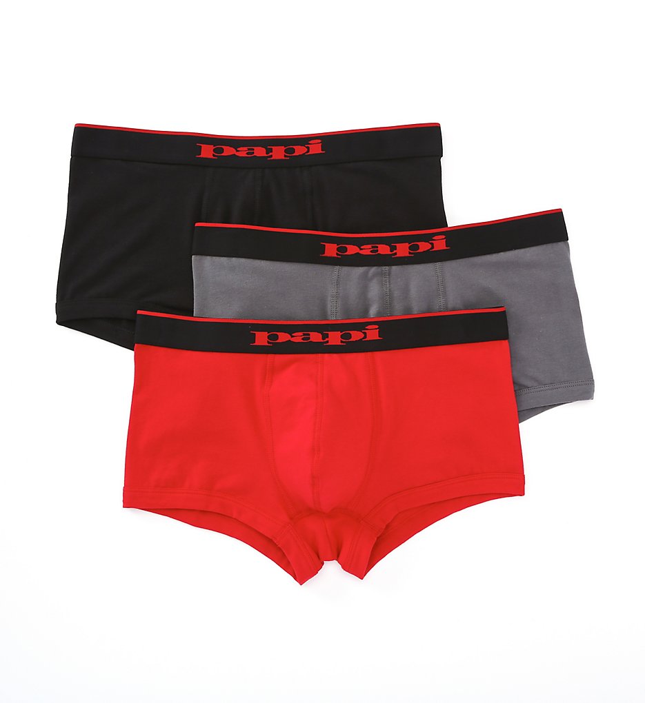 Papi 980501 Essentials Cotton Stretch Brazilian Trunk - 3 Pack (Red/Black/Grey)