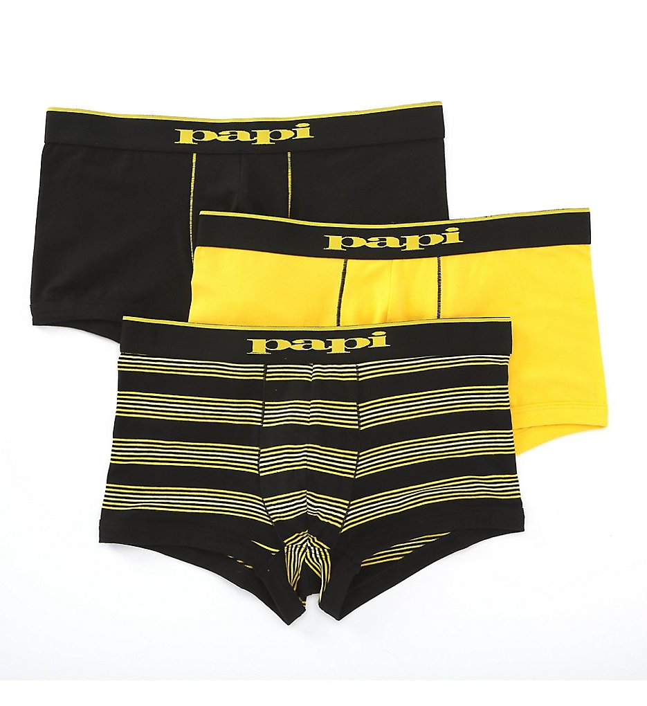 Papi 980502 Essentials Cotton Stretch Brazilian Trunk - 3 Pack (Black/Yellow)