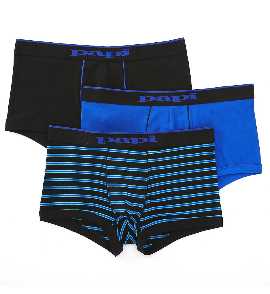 Papi 980502 Essentials Cotton Stretch Brazilian Trunk - 3 Pack (Blue/Black)