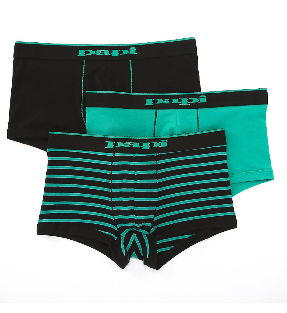Papi 980502 Essentials Cotton Stretch Brazilian Trunk - 3 Pack (Green/Black)