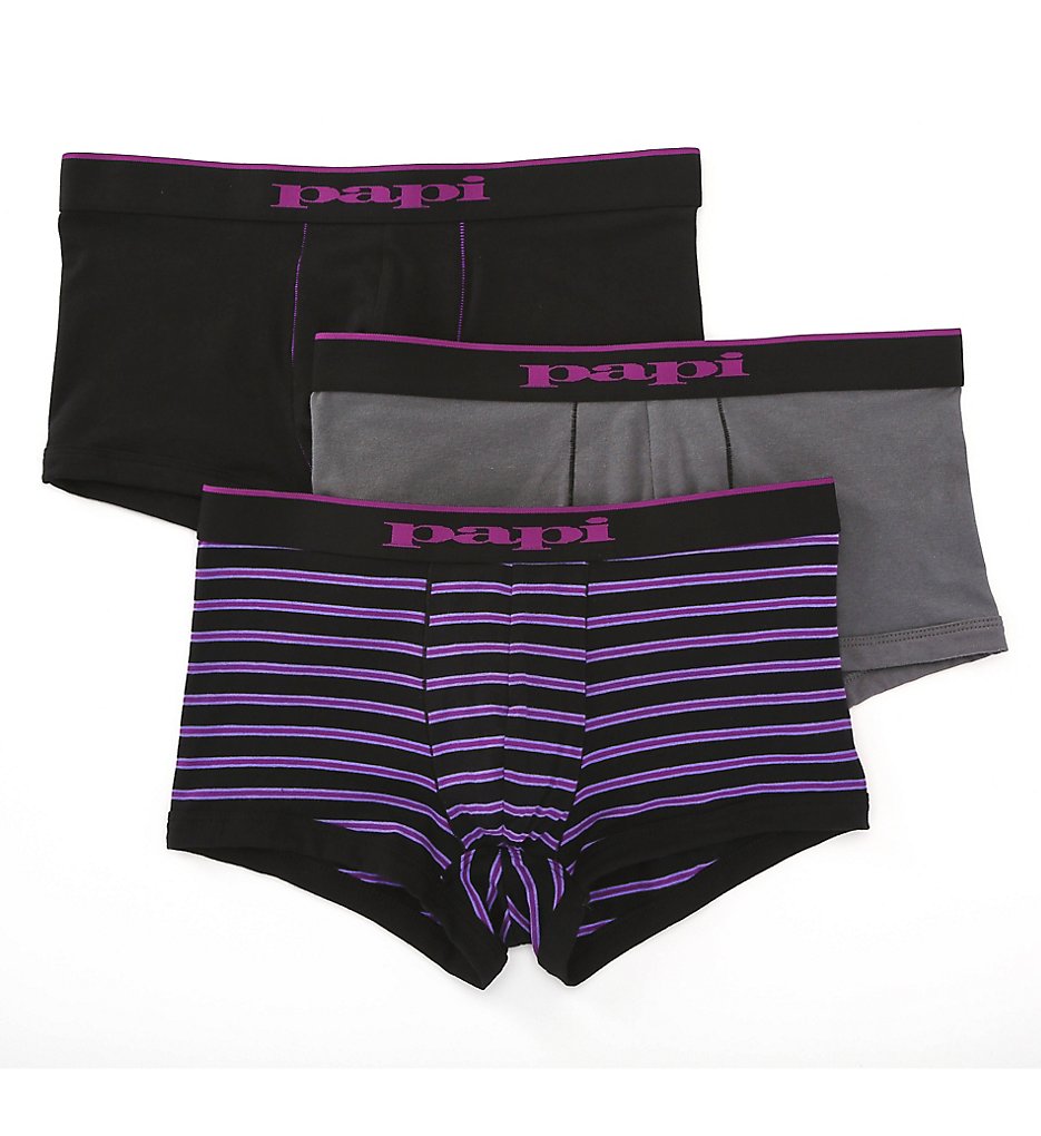 Papi 980502 Essentials Cotton Stretch Brazilian Trunk - 3 Pack (Purple/Black)