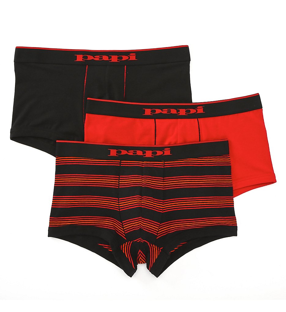 Papi 980502 Essentials Cotton Stretch Brazilian Trunk - 3 Pack (Red/Black)